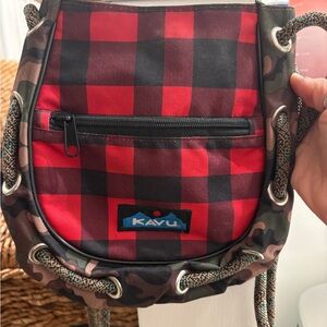 Kavu Red & Black Buffalo Plaid Crossbody with Camo Trim